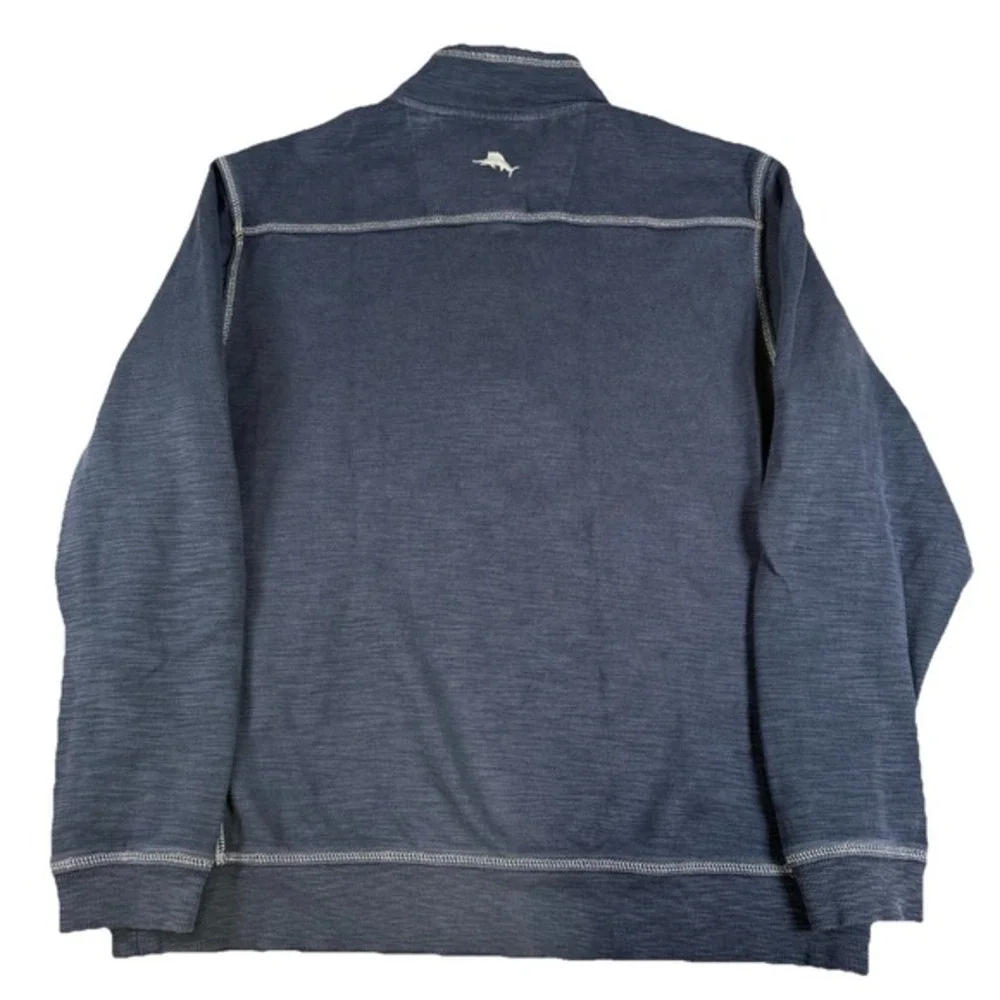 Tommy Bahama Men's L Blue 1/4 Zip Pullover Sweater‎ Golf Resort Coastal Cotton